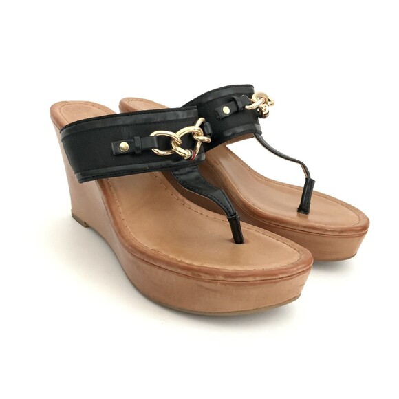 Tommy Hilfiger Thong Wedge Sandals Black 6 - Picture 13 of 13